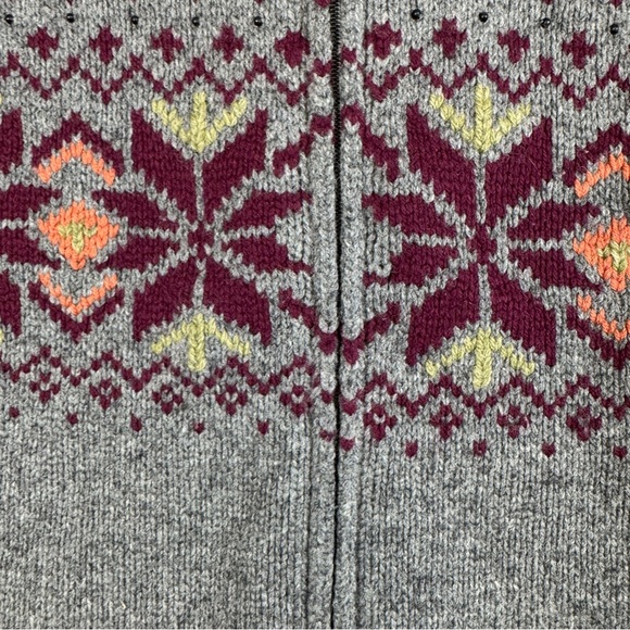 Vintage Woolrich Grey Heather Lambswool Fair Isle Zip Cardigan Sweater  S/P - Picture 7 of 14